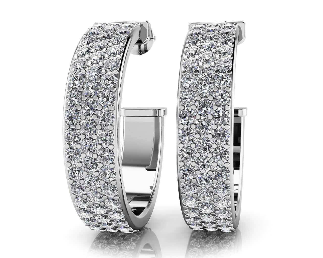 Classic Triple Row Diamond Round Hoop Earrings