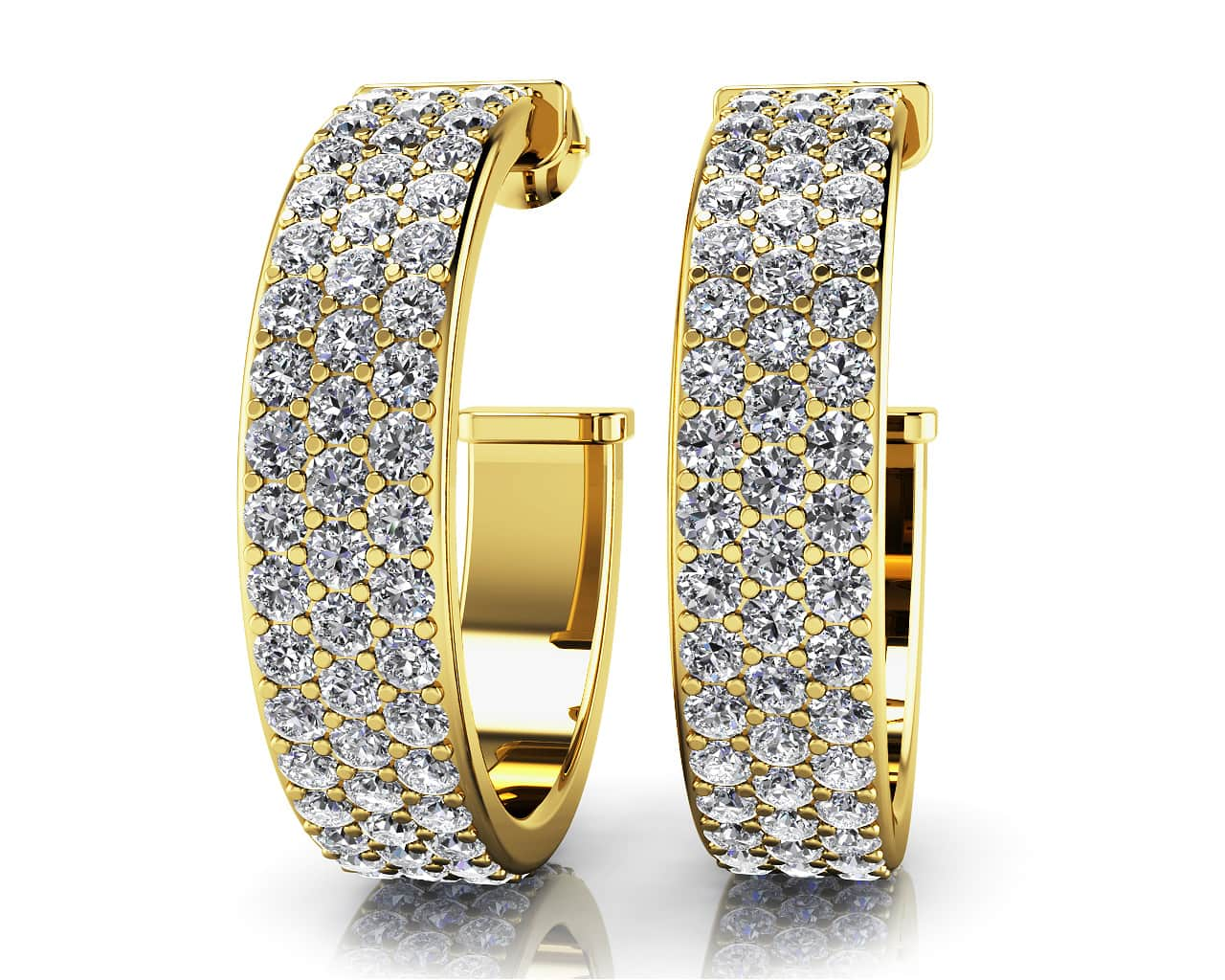 Classic Triple Row Diamond Round Hoop Earrings