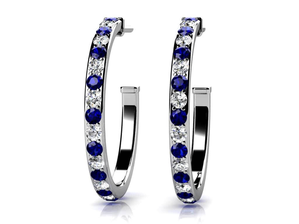 Single Row Alternating Diamond Hoop Earrings