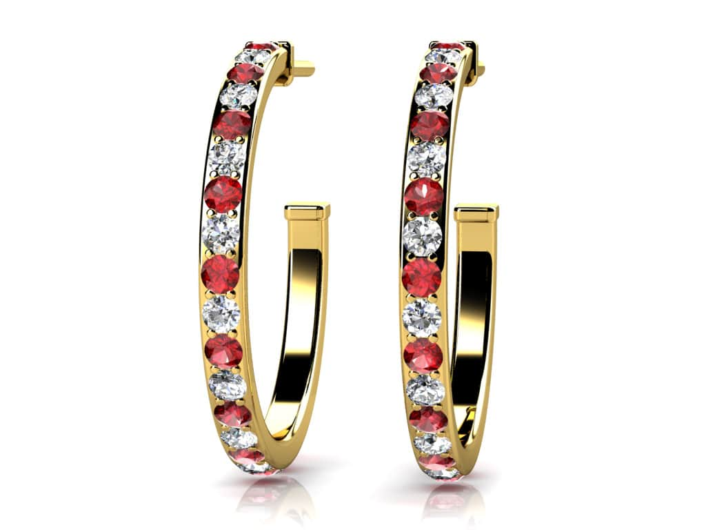 Single Row Alternating Diamond Hoop Earrings