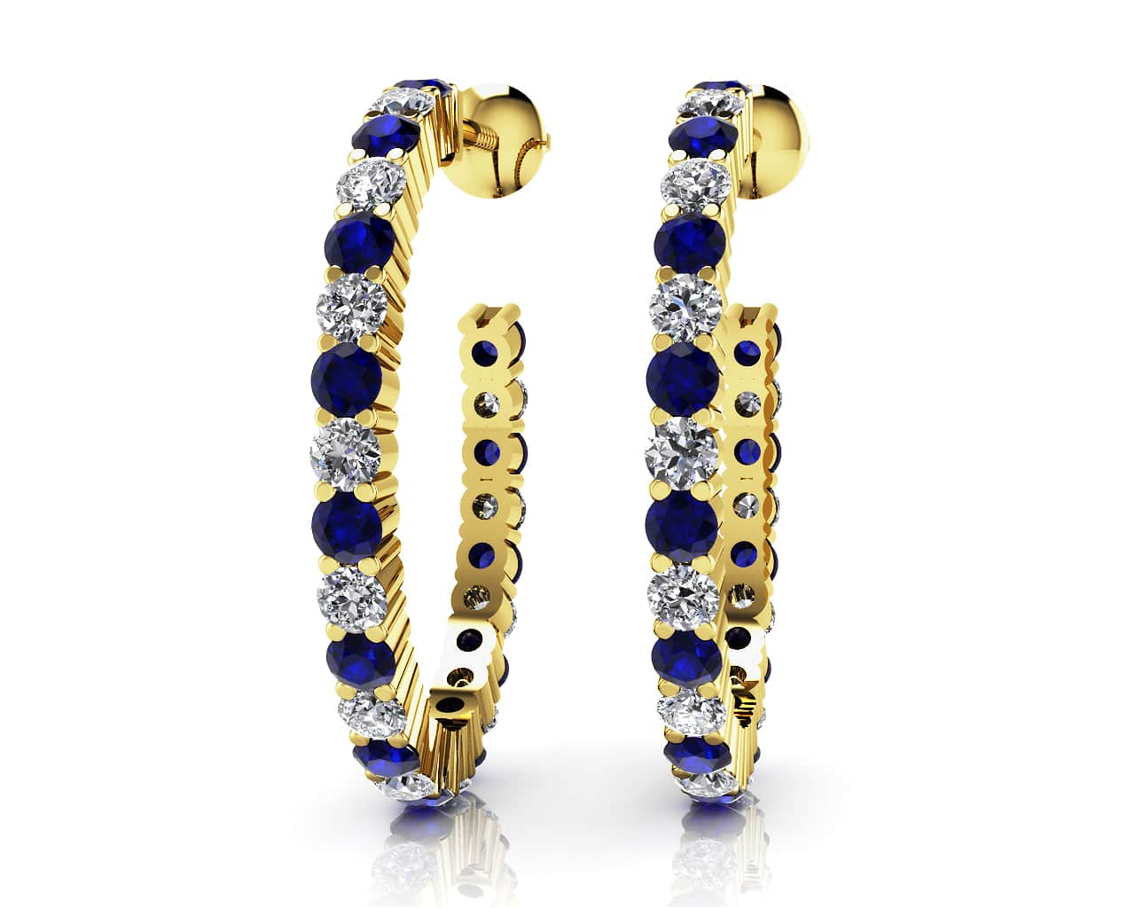 Elongated Gemstone Diamond Row Hoop Earrings