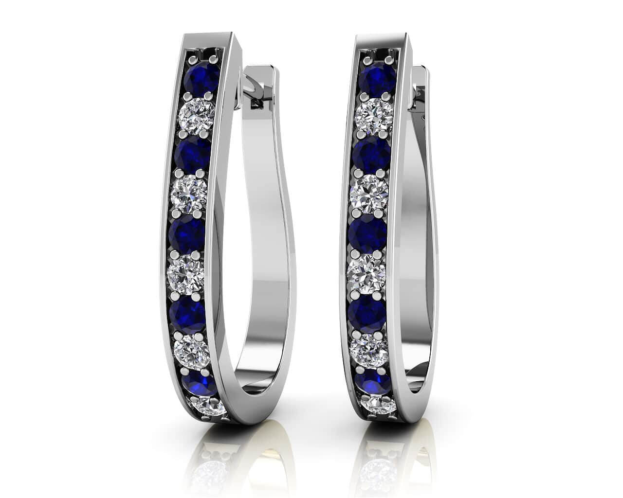 Oval Shaped Gemstone Diamond Hoop Earrings