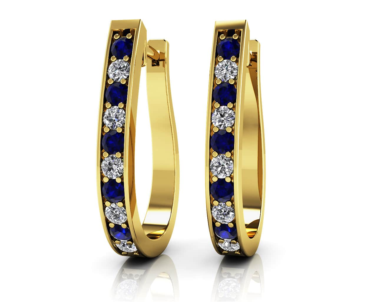 Oval Shaped Gemstone Diamond Hoop Earrings