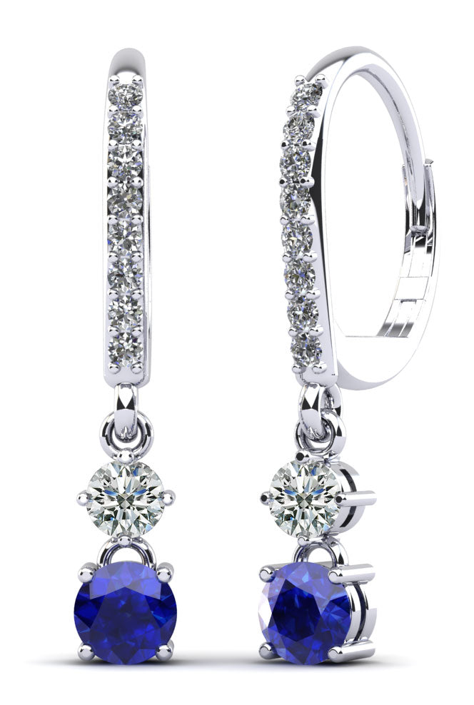 Double Drop Gemstone And Diamond Hoop Earrings