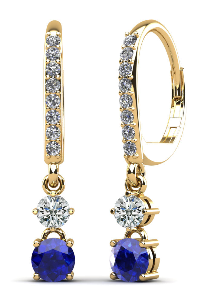 Double Drop Gemstone And Diamond Hoop Earrings