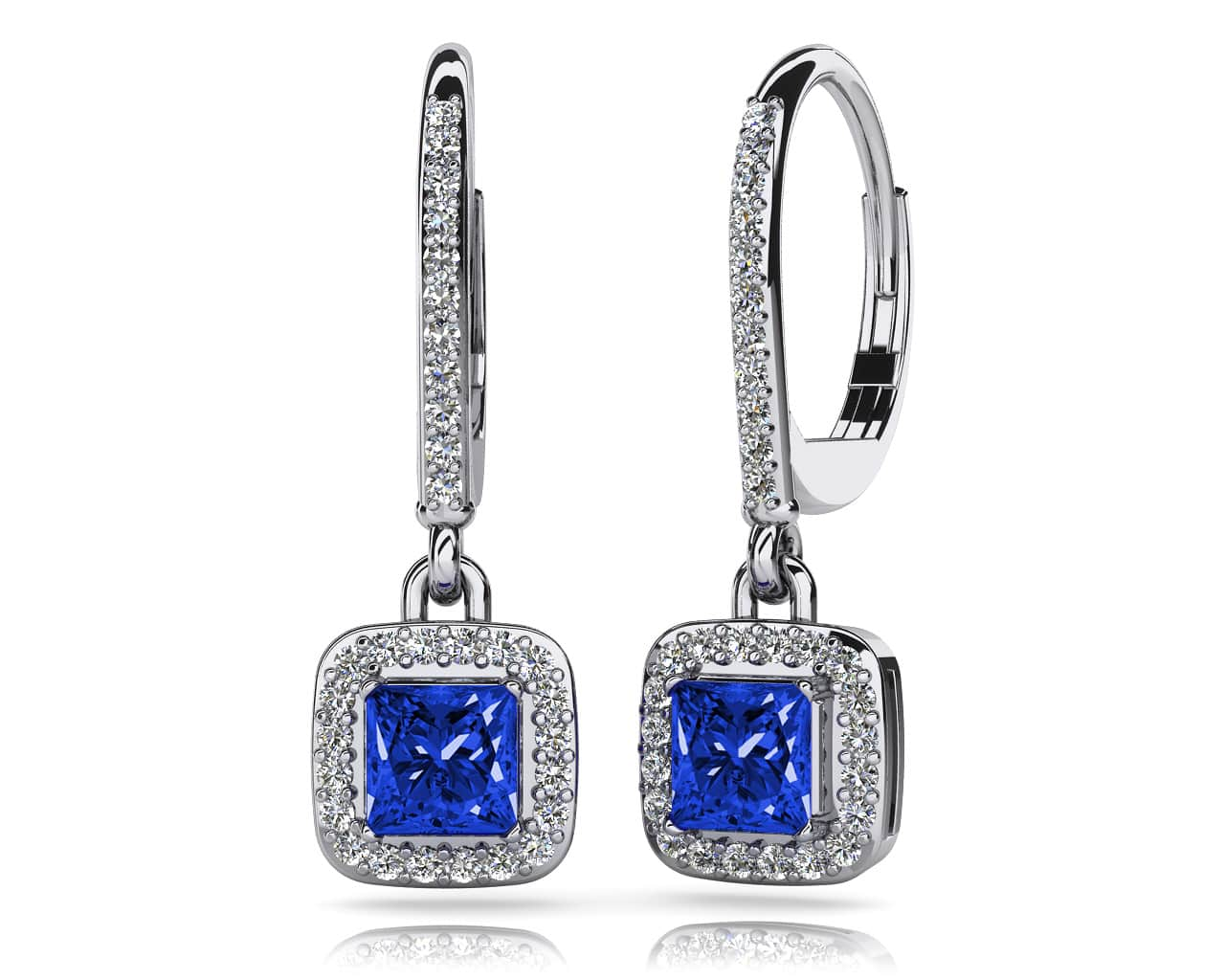 Princess Cut Gemstone And Diamond Drop Earrings