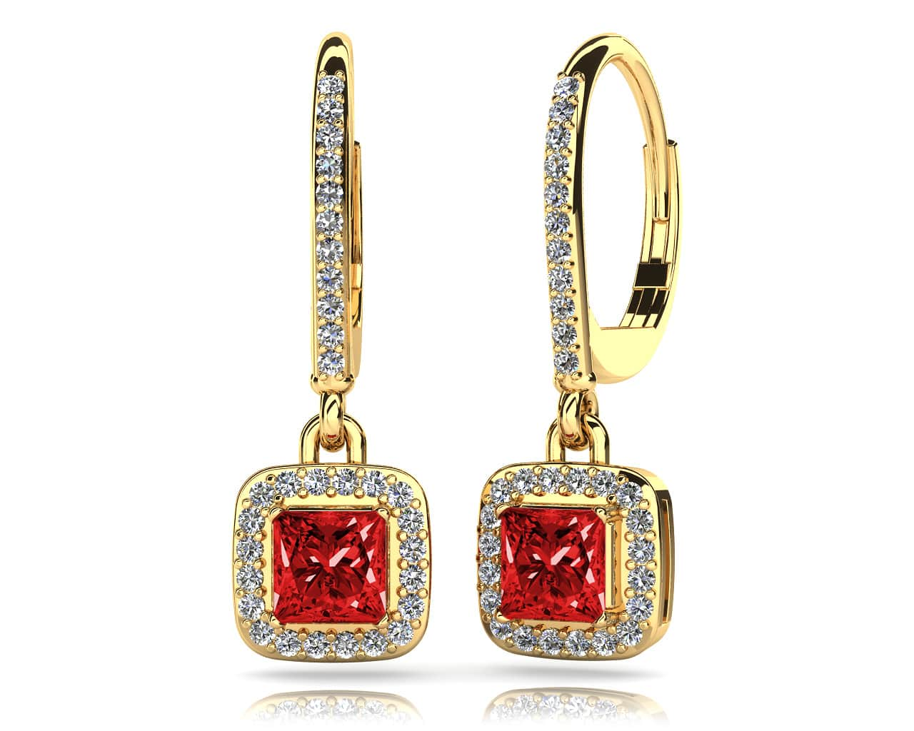 Princess Cut Gemstone And Diamond Drop Earrings