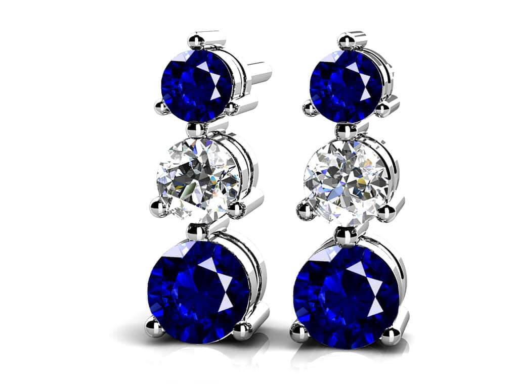 Six Prong Gemstone And Diamond Earrings