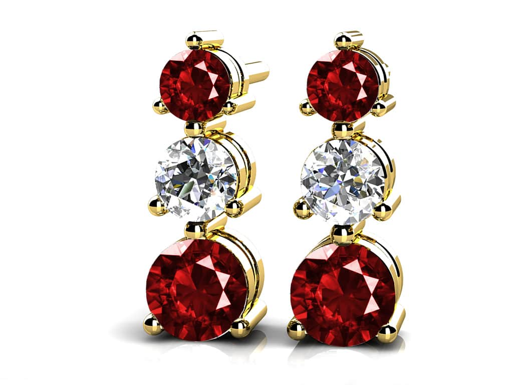 Three Prong Gemstone And Diamond Earrings