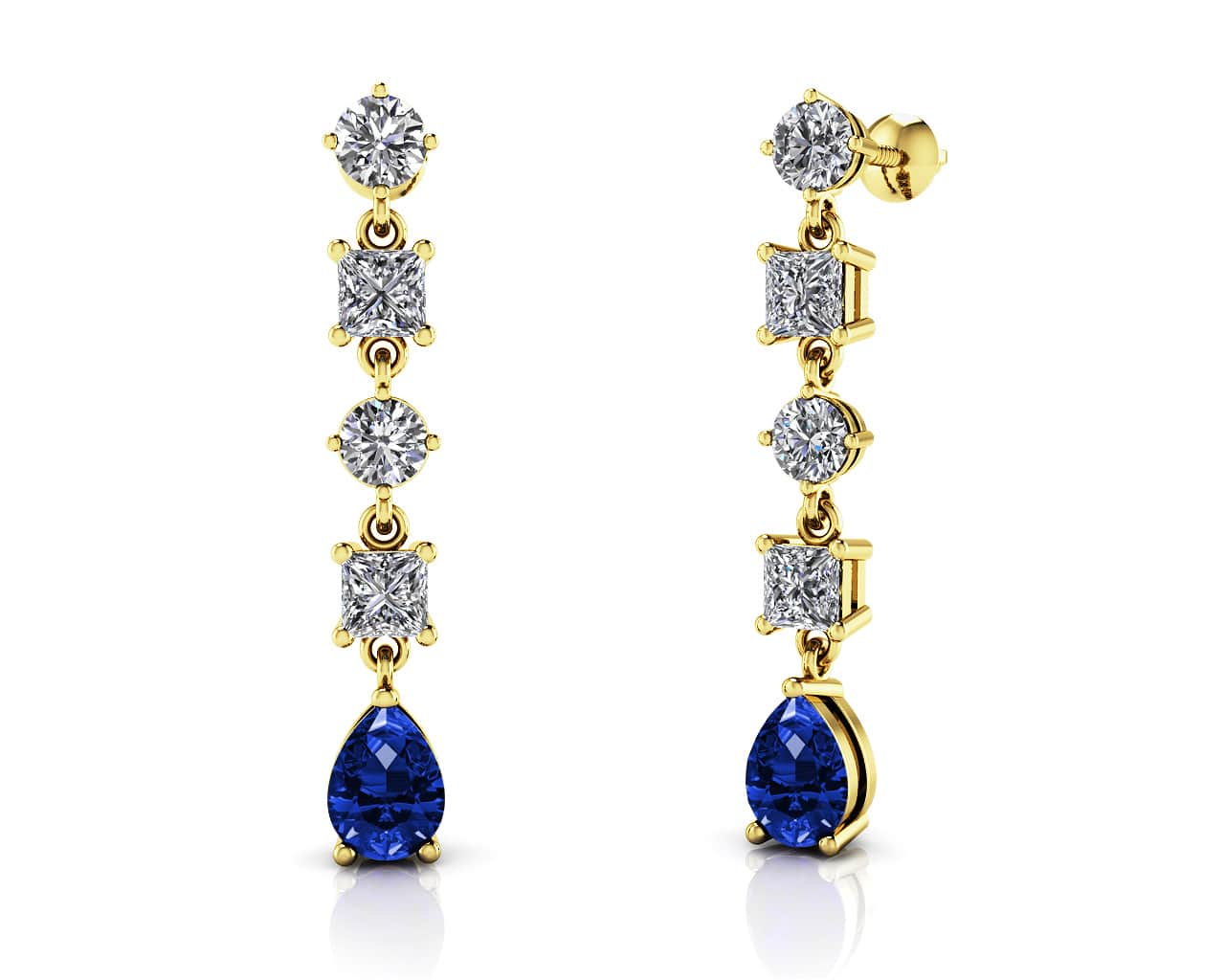 Alternating Diamond And Gemstone Drop Earrings