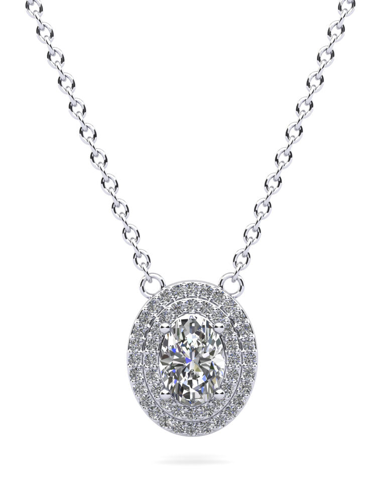 Double Halo Oval Diamond Pendant