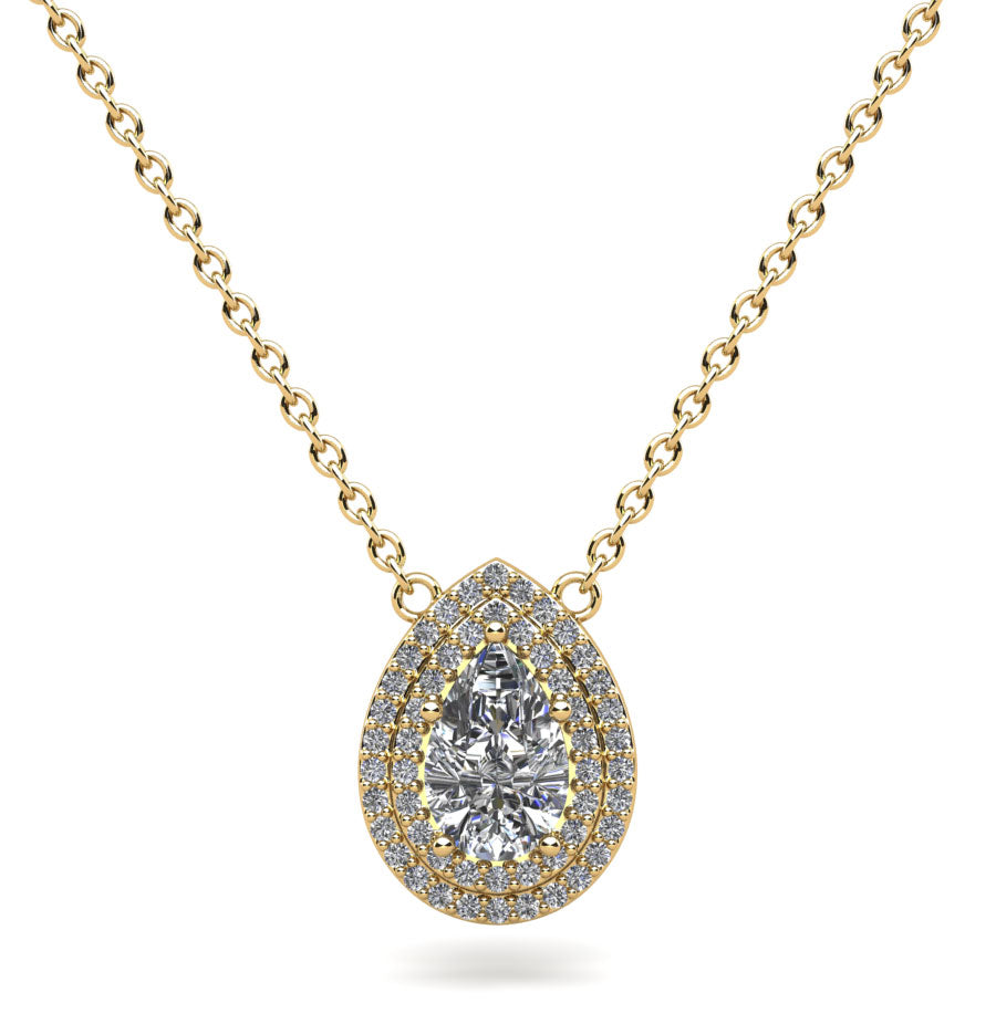 Double Halo Pear Shape Diamond Pendant