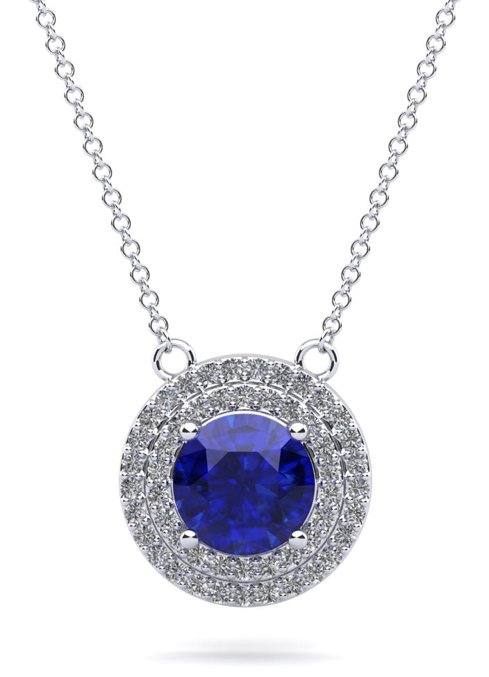 Double Halo Brilliance Gemstone Pendant