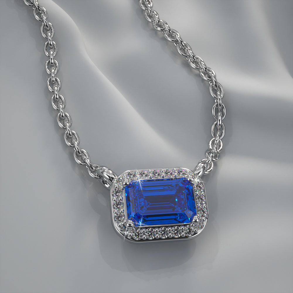 Emerald Cut Gemstone Diamond Dreams Halo Pendant