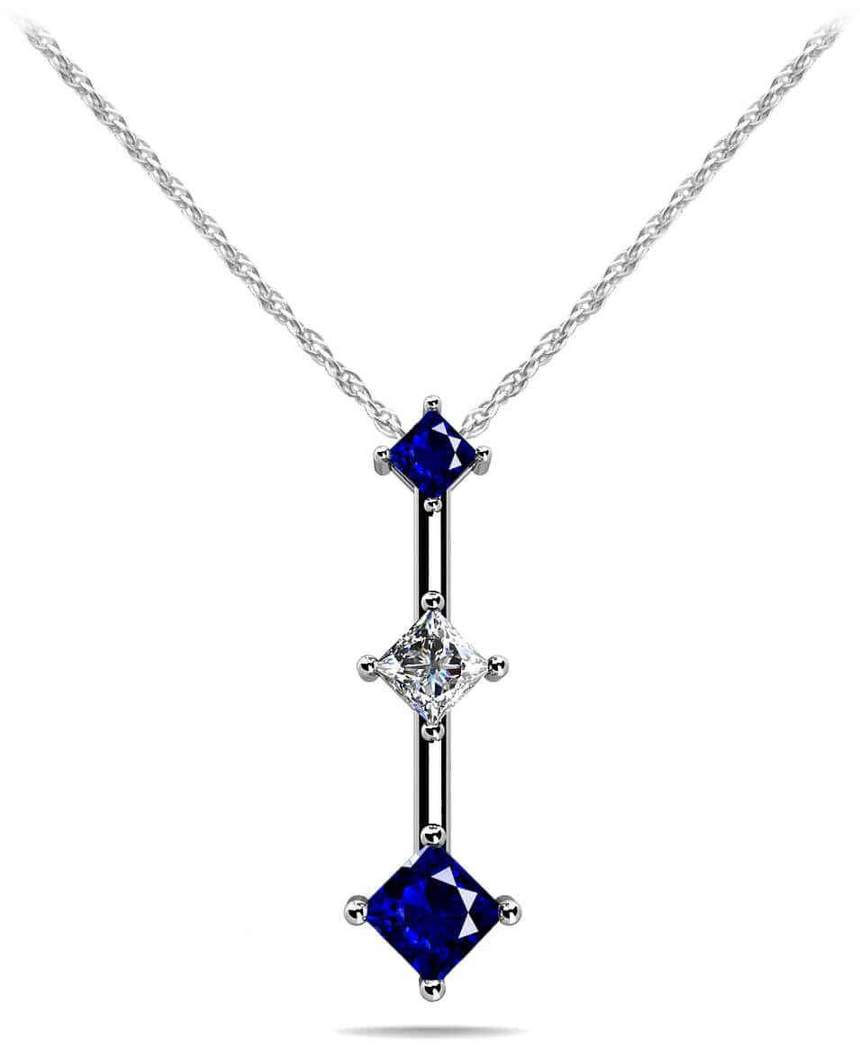 Offset Princess Cut Gemstone And Diamond Pendant