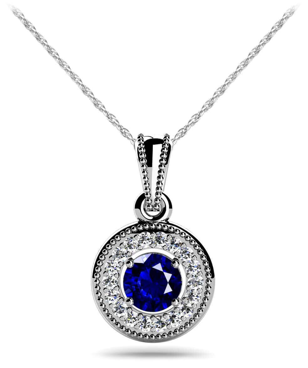 Center Gemstone Diamond Circle Pendant