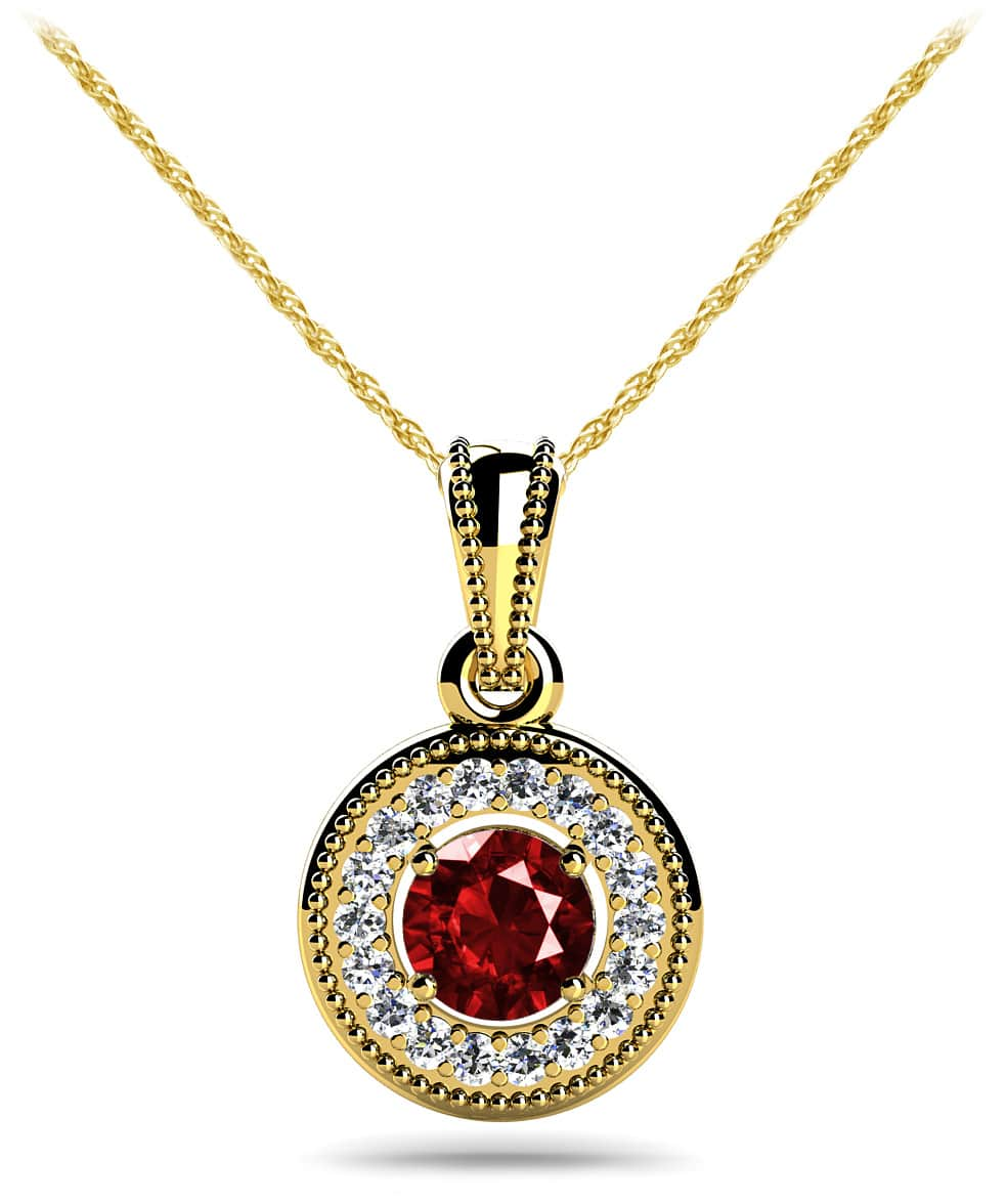 Center Gemstone Diamond Circle Pendant