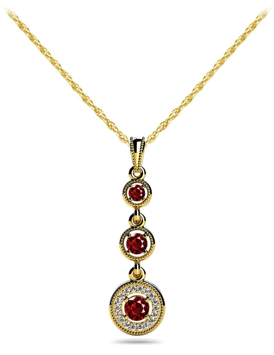 Triple Drop Gemstone And Diamond Pendant