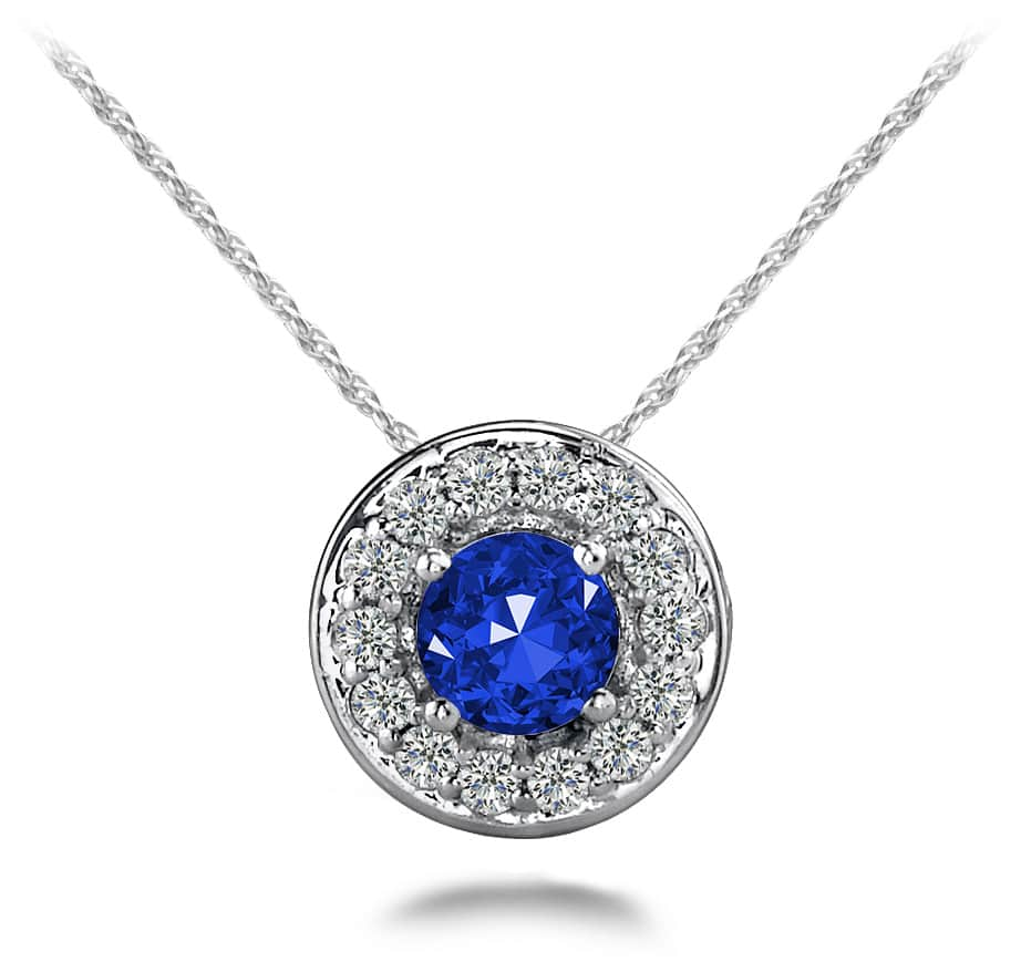 Round Gemstone And Diamond Pendant Necklace