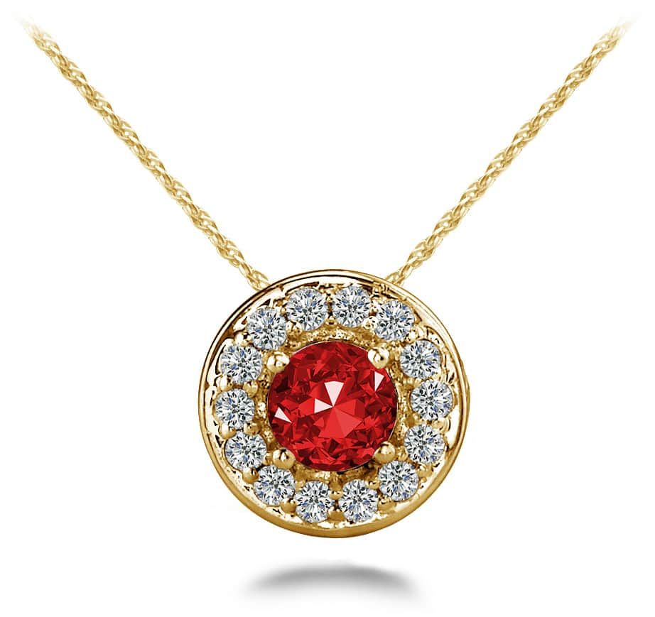 Round Gemstone And Diamond Pendant Necklace