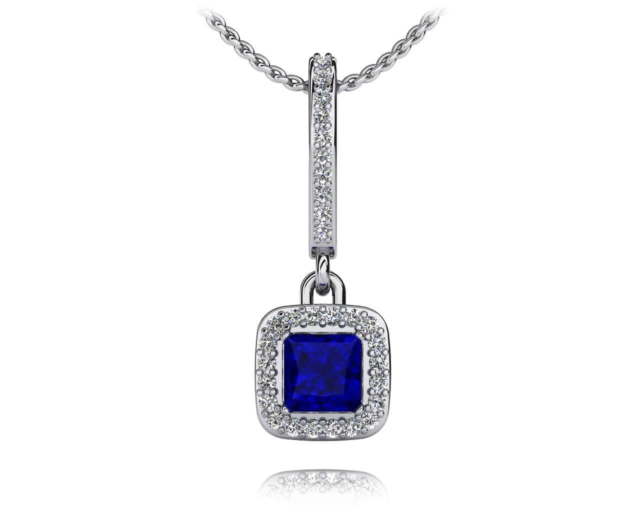 Princess Cut Gemstone And Diamond Drop Pendant