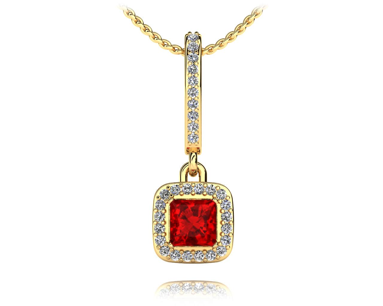 Princess Cut Gemstone And Diamond Drop Pendant