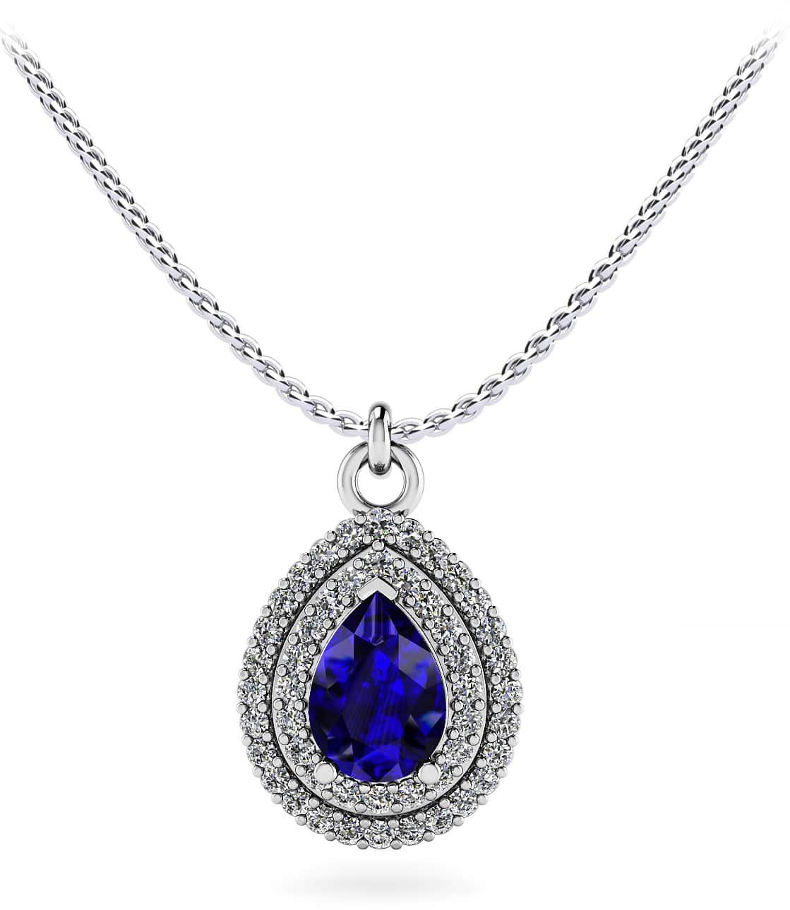 Vintage Double Halo Teardrop Diamond Gemstone Pendant