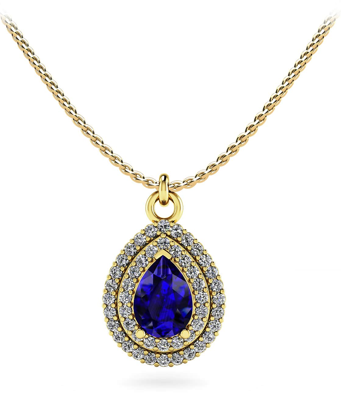 Vintage Double Halo Teardrop Diamond Gemstone Pendant