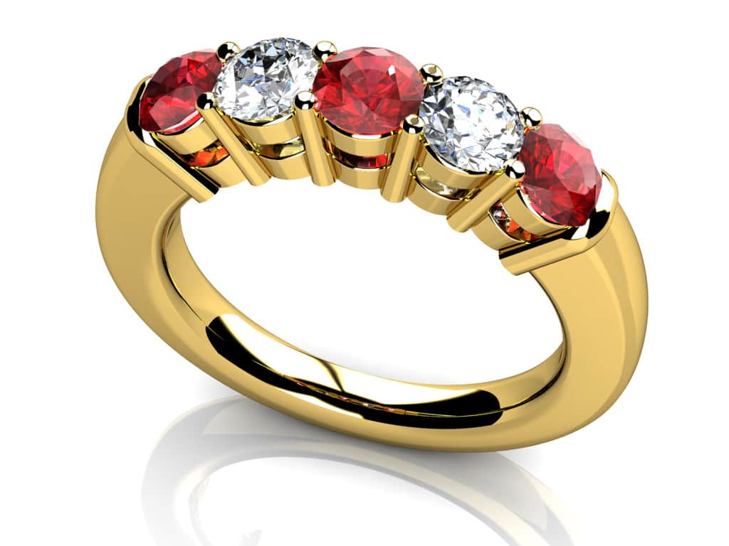 Prong Set Gemstone And Diamond Ring