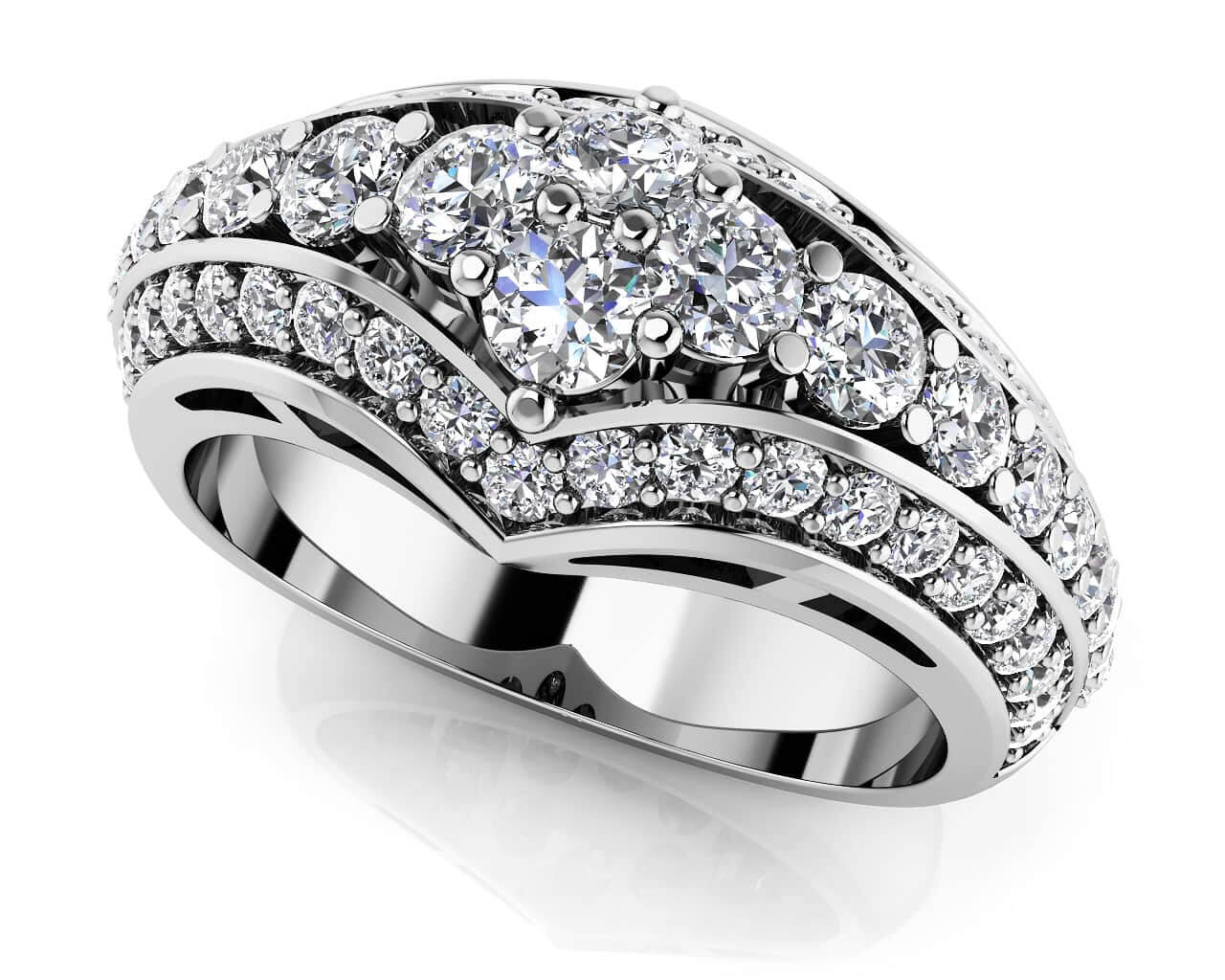 Diamond Cluster Three Row Anniversary Ring