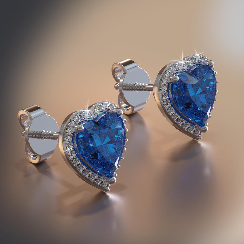 Halo Heart Gemstones And Diamond Studs