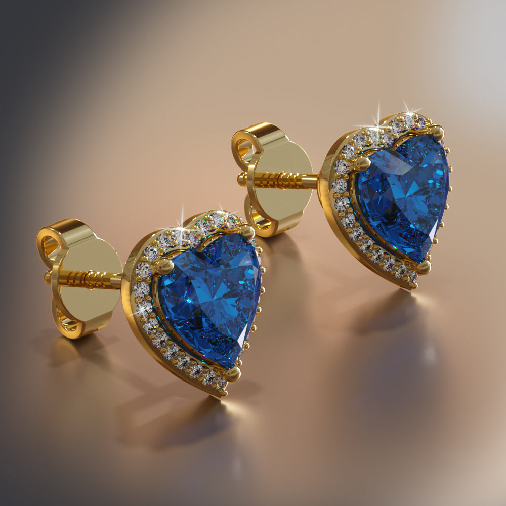 Halo Heart Gemstones And Diamond Studs