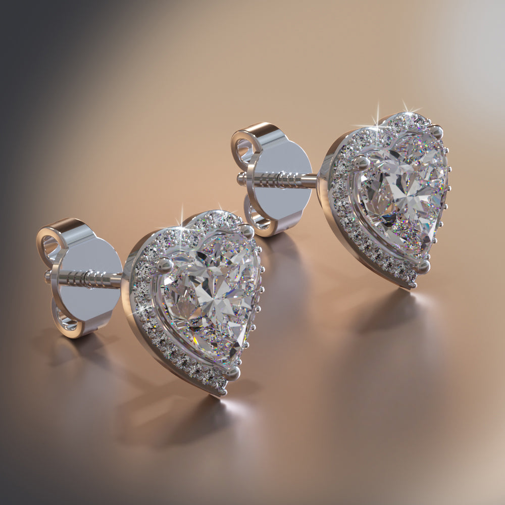 Halo Heart Diamond Stud Earrings