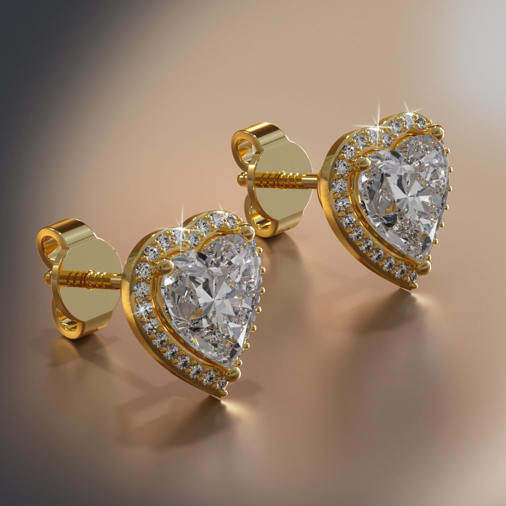 Halo Heart Diamond Stud Earrings