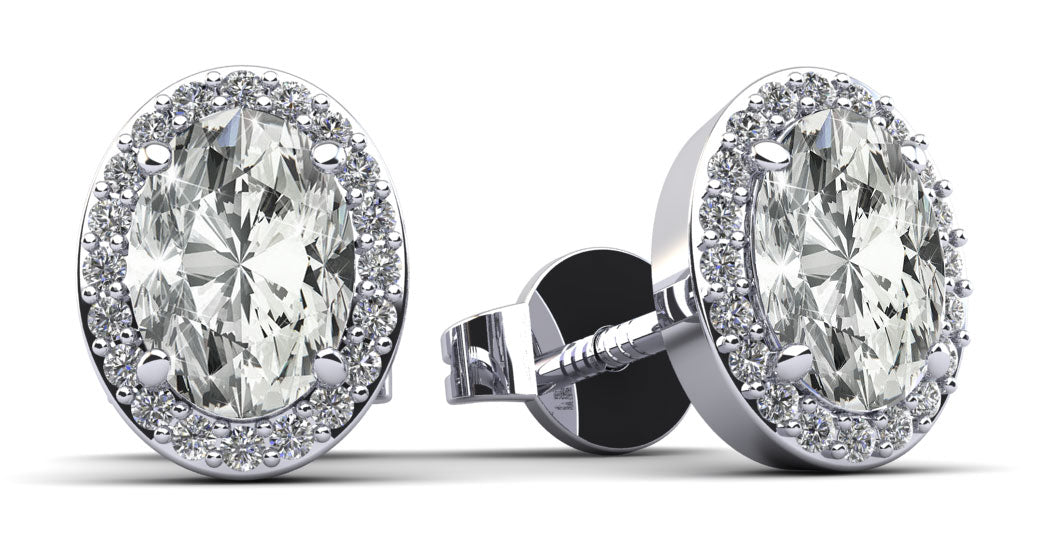 Halo Oval Diamond Stud Earrings