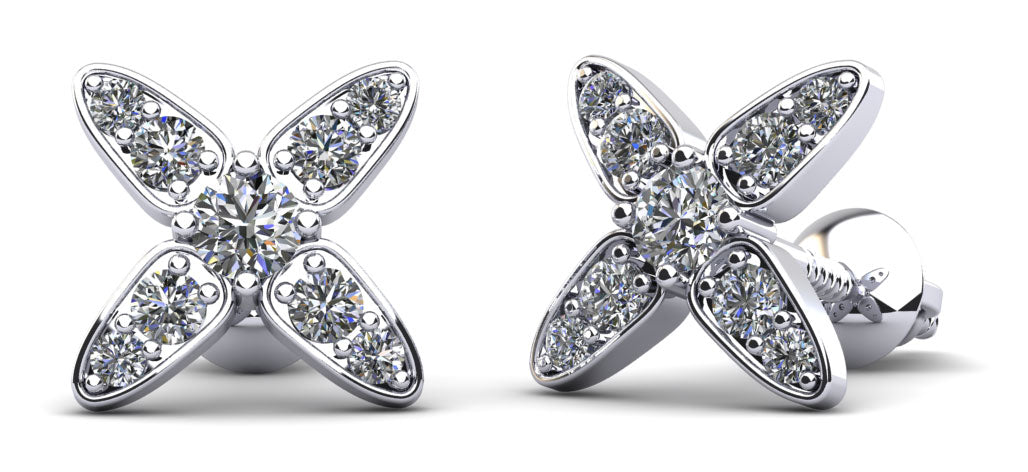 Marquise Flower Round Diamond Stud Earrings