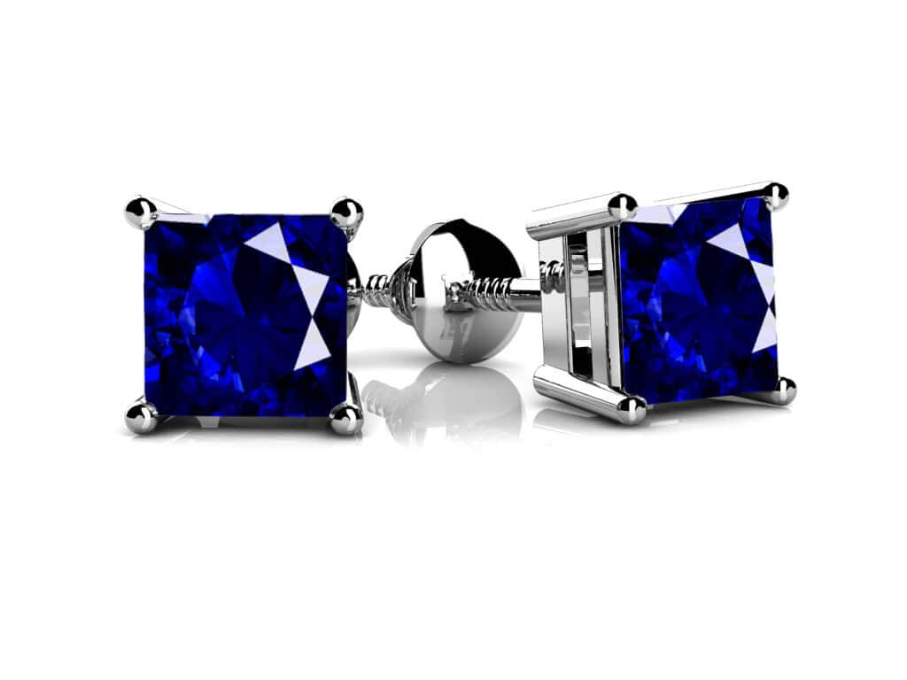 Four Prong Princess Cut Gemstone Stud Earrings