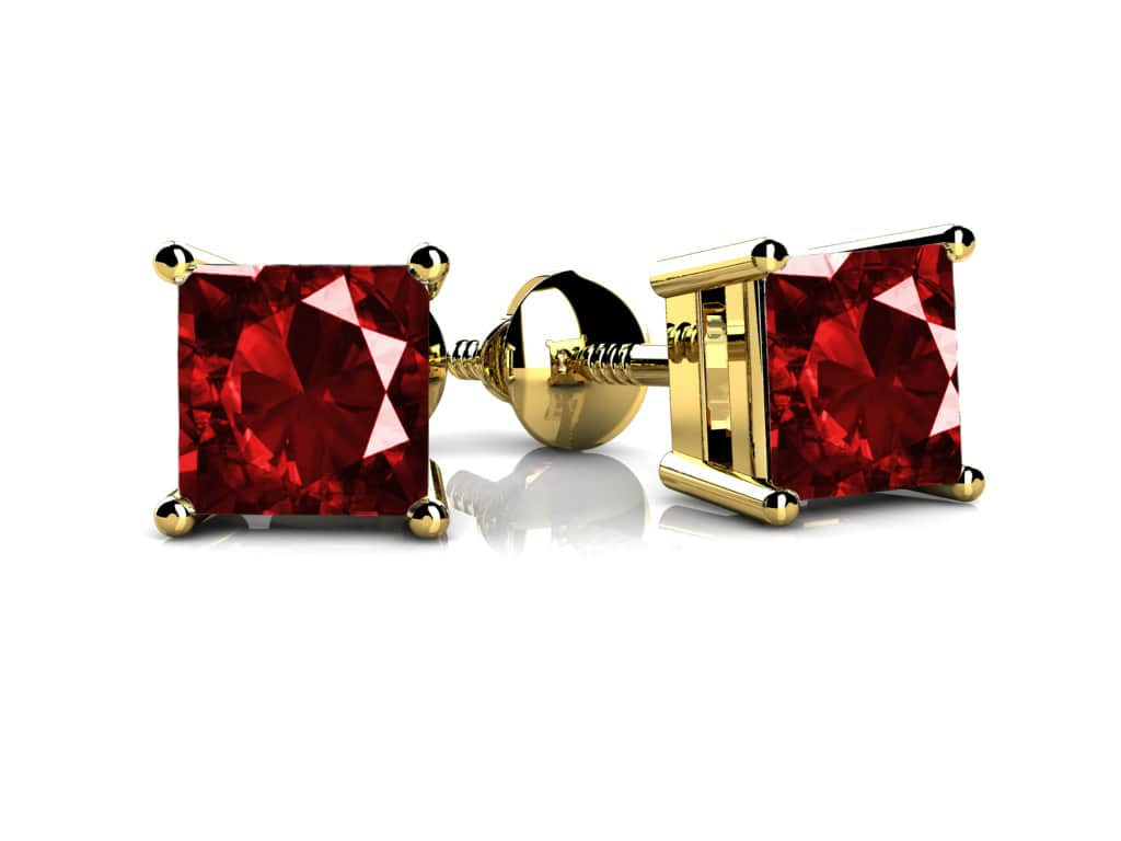 Four Prong Princess Cut Gemstone Stud Earrings